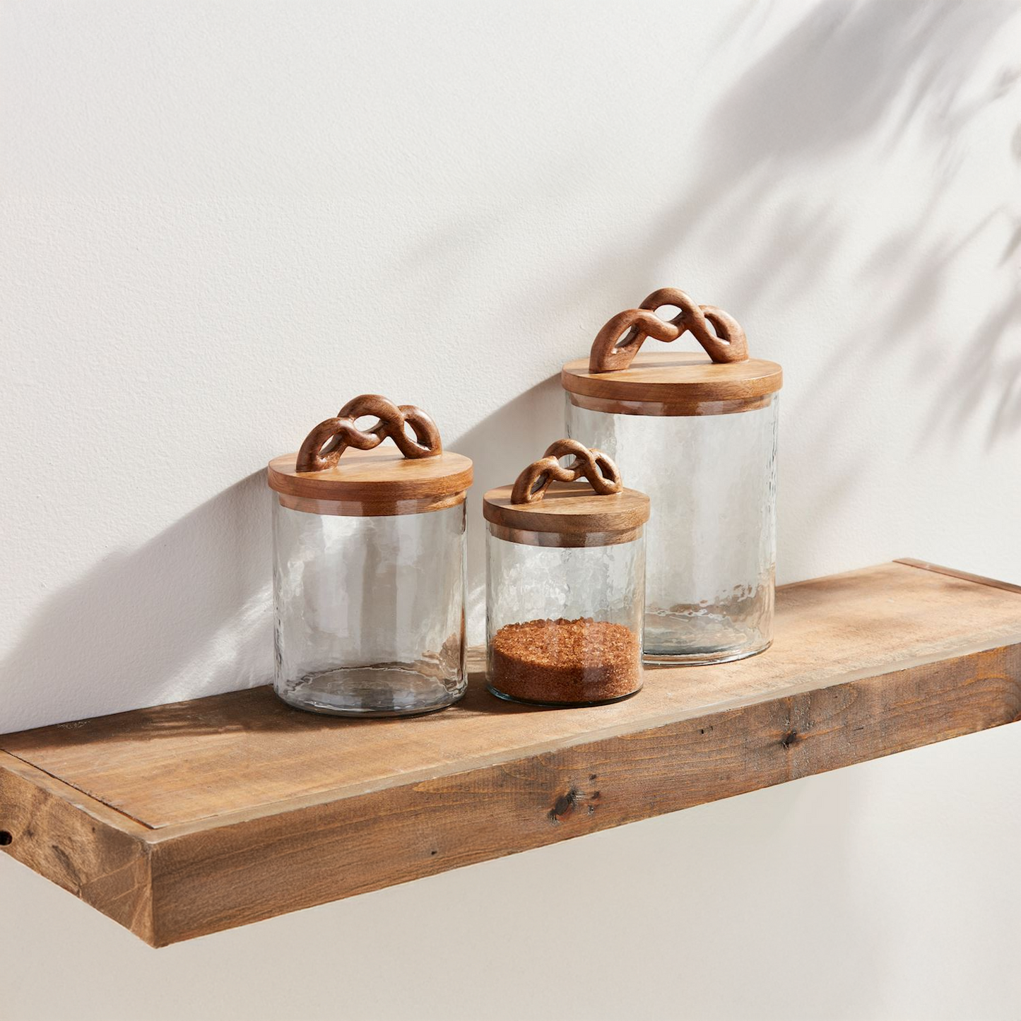 Twisted Handle Mango Wood Glass Canister