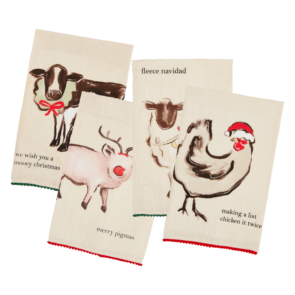 Christmas Farm Animal Pom Towels