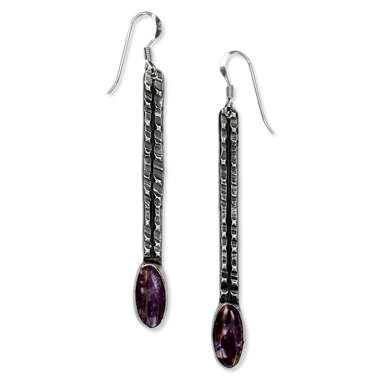 Purple Spiny Oyster Raindrop Earrings by Teller Indian Jewelry
