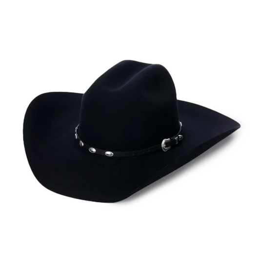 Black Leather Hatband with Oval Silver Conchos