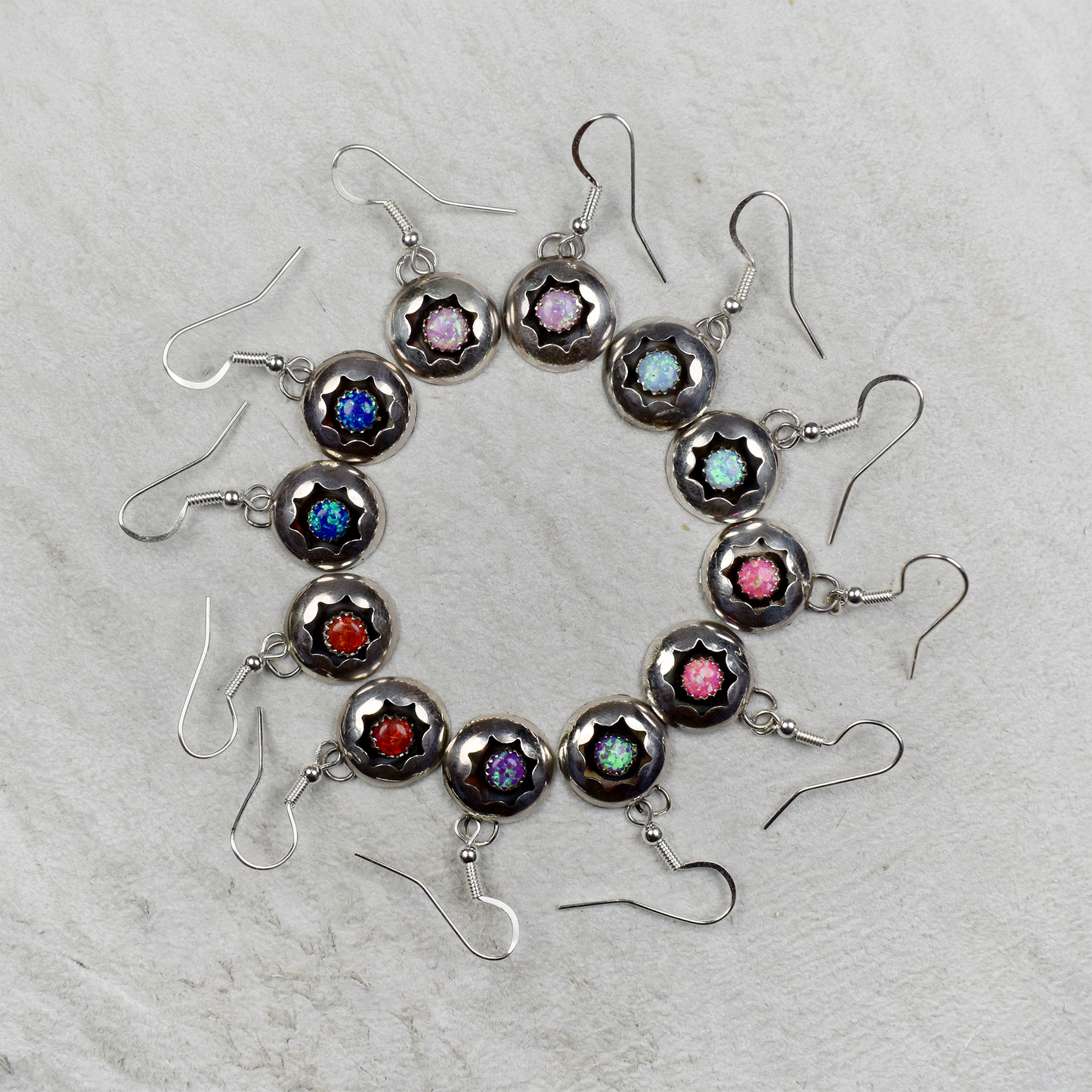 Opal Circular Shadowbox Dangle Earrings by Janice Spencer