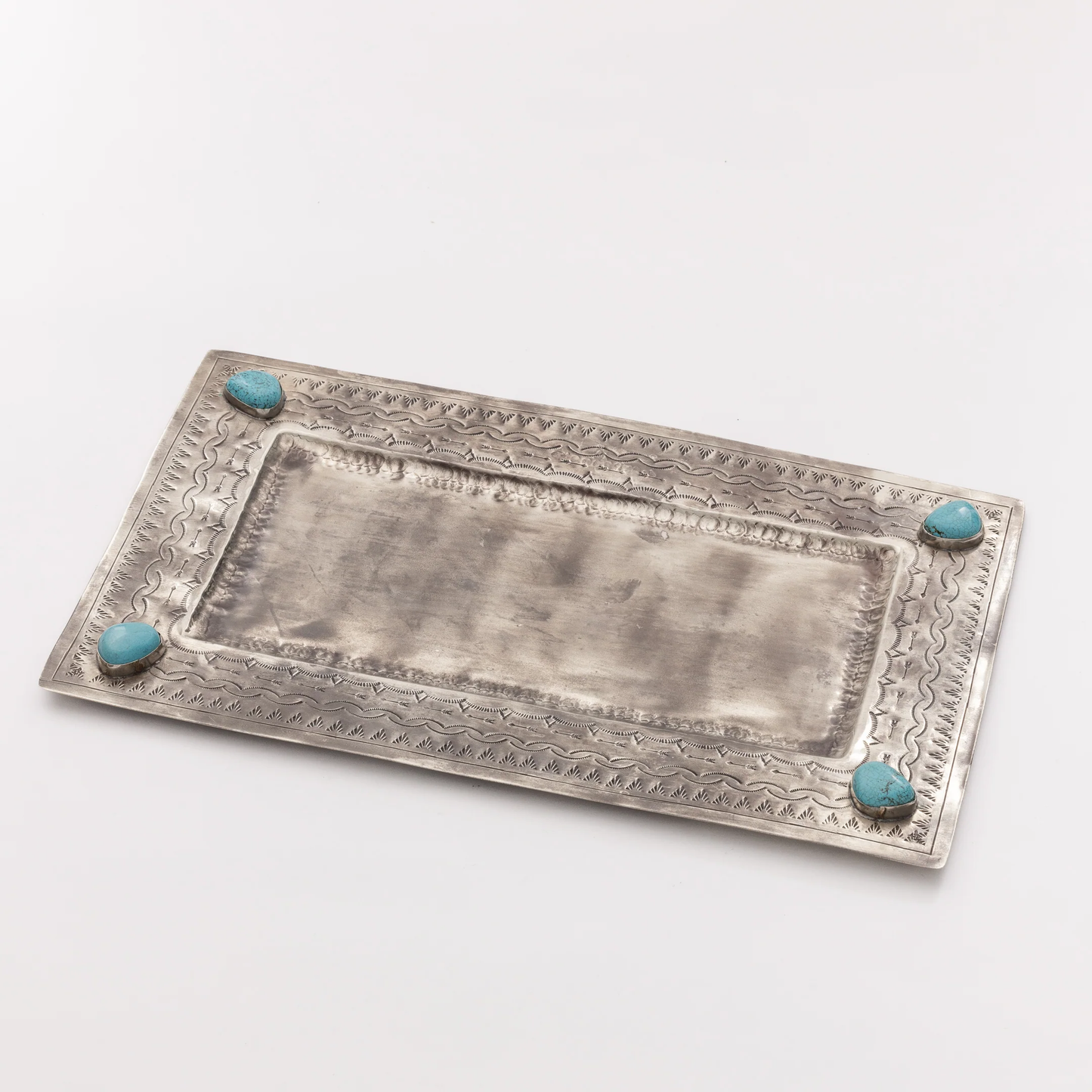 Large Stamped Tray with Turquoise