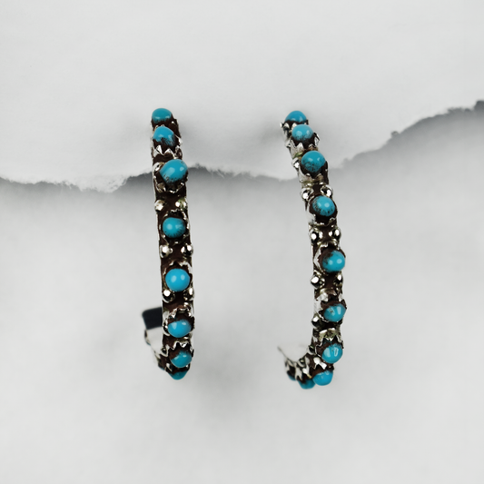 Ten Stone Sleeping Beauty Turquoise Snake Eye Hoop Earrings
