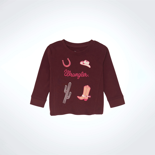 Wrangler Little Girl's Western Crewneck Sweatshirt - Burgundy