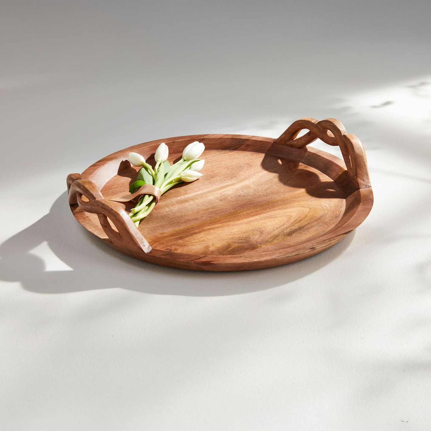 Twisted Handle Mango Wood Tray