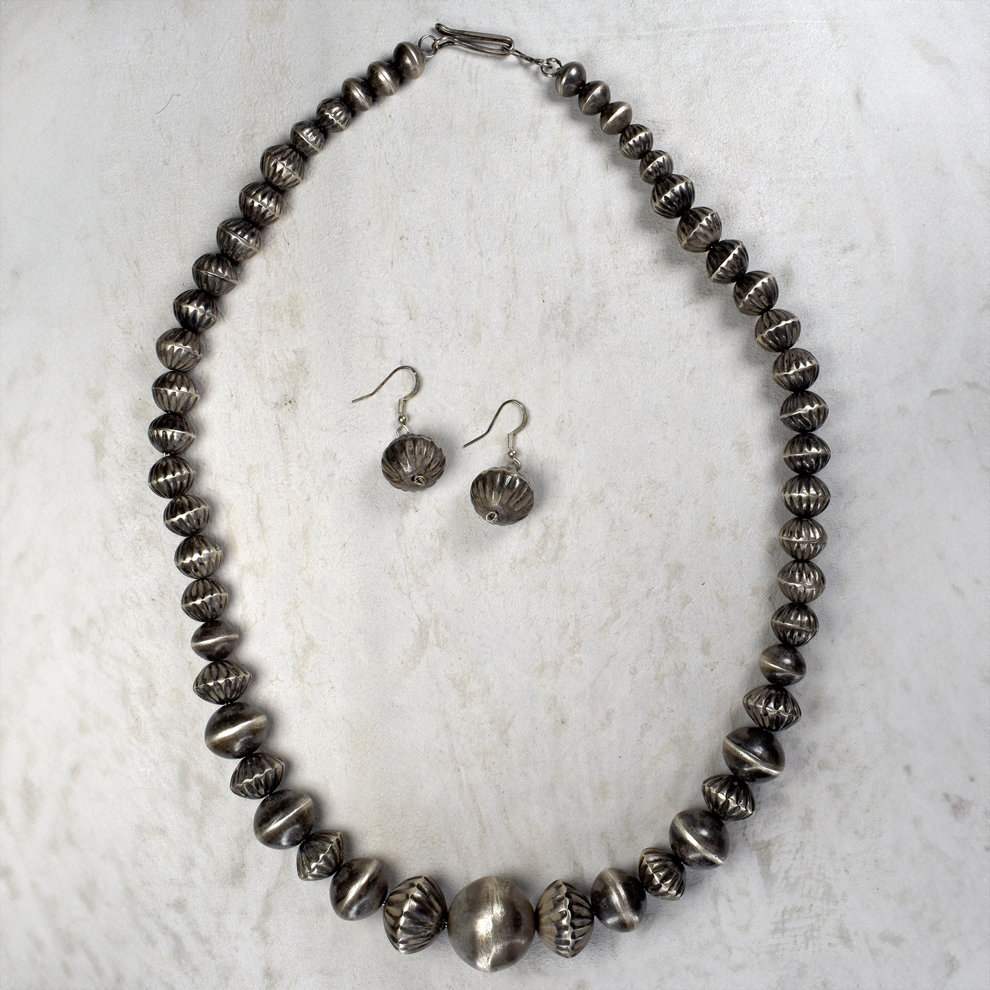 24" Navajo Pearl and Pillow Bead Necklace & Earring Set by Virginia Tso