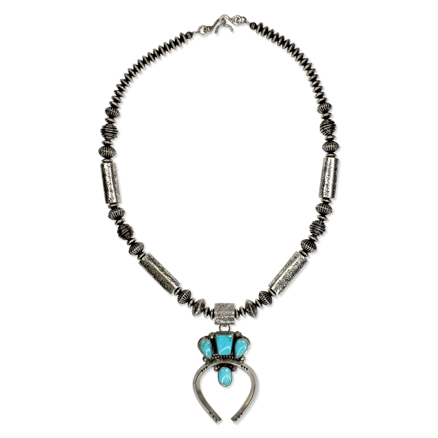 Kingman Turquoise Barrel Bead Naja Necklace by Teller Indian Jewelry