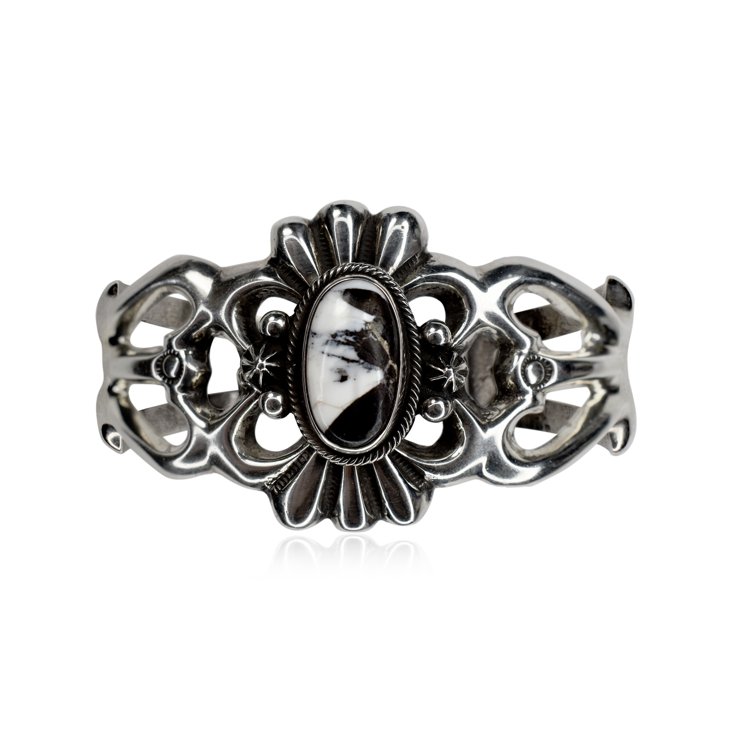 Shadowline White Buffalo & Sterling Silver Cuff by Harrison Bitsui