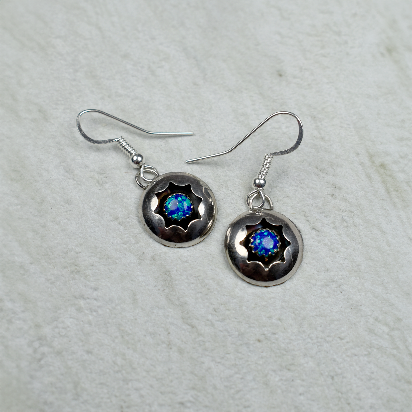 Opal Circular Shadowbox Dangle Earrings by Janice Spencer
