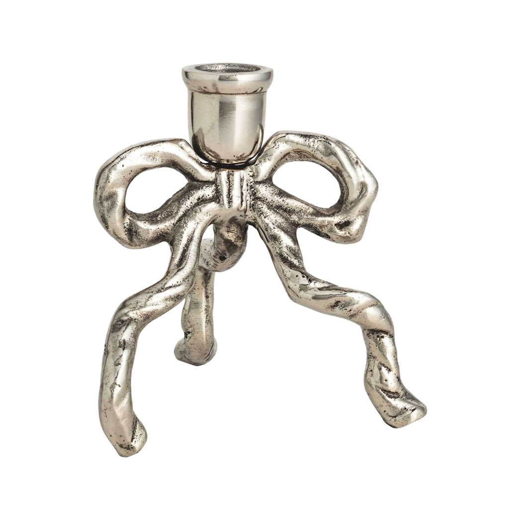 Cast Metal Bow Taper Candle Holders