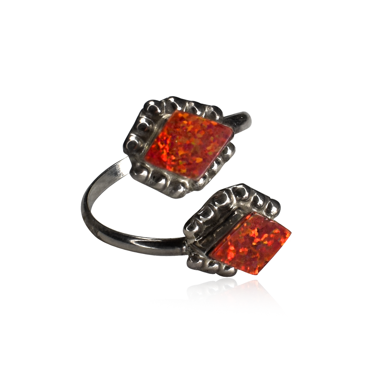Red Opal Double Diamond Adjustable Ring