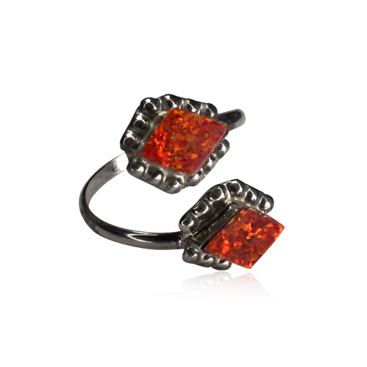Red Opal Double Diamond Adjustable Ring