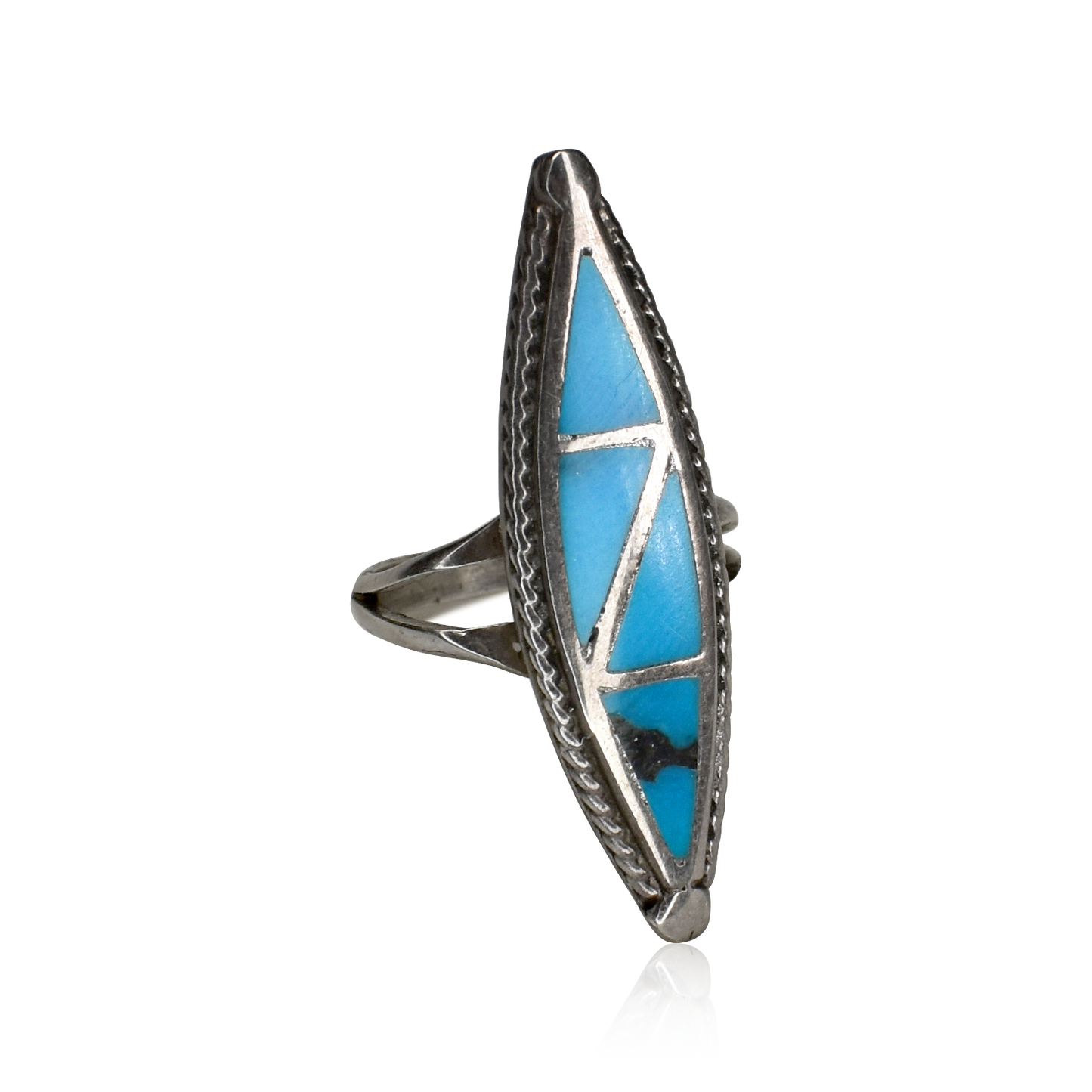 Vintage 1960s Sleeping Beauty Turquoise Horizon Inlay Marquise Ring
