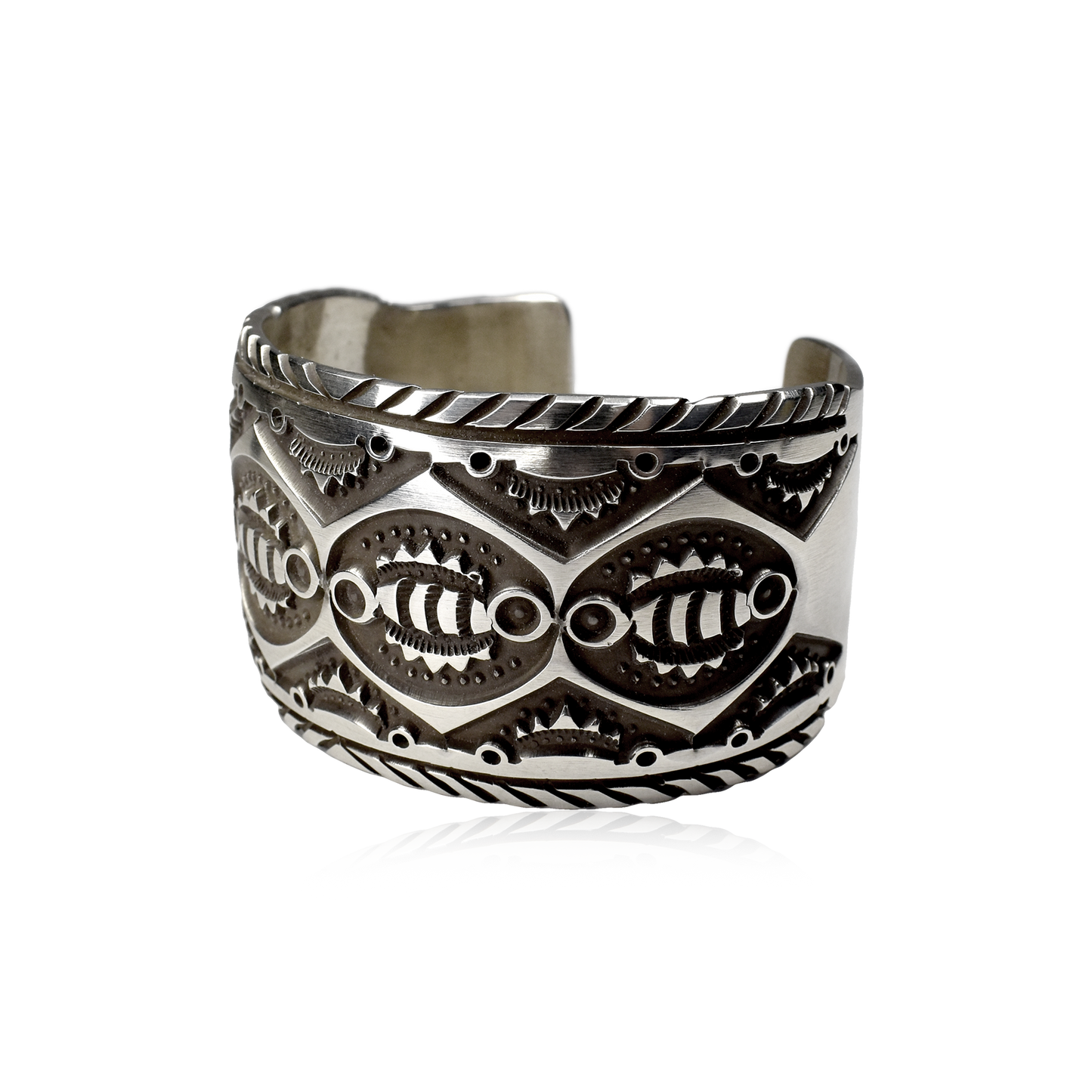 High Relief Overlay Silver Cuff by Jerrold Tahe