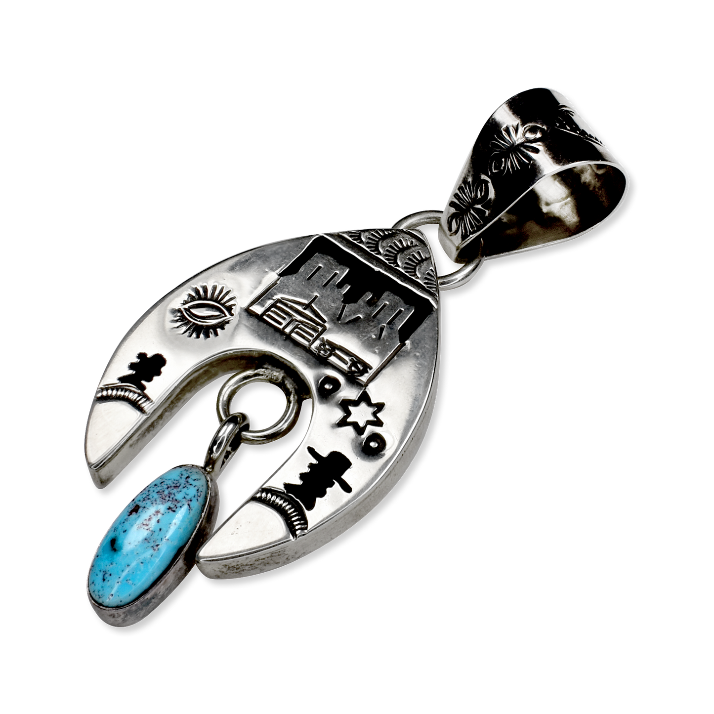 Whispers of the Mesa Storyteller Pendant with Kingman Turquoise by Jeff James Jr.