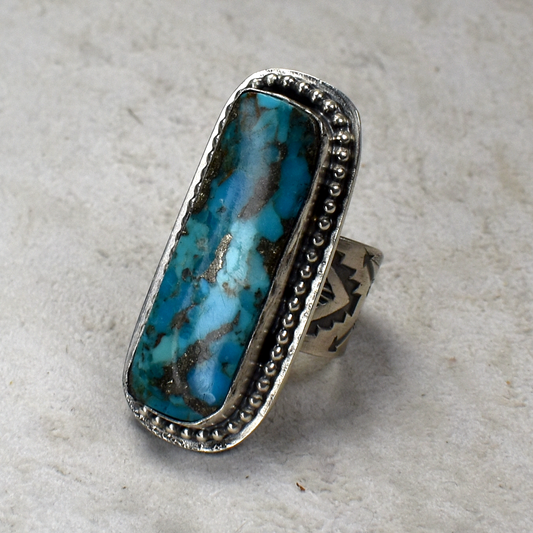 Rectangular Turquoise Ring with Hand-Stamped Band by Joe Piaso Jr.