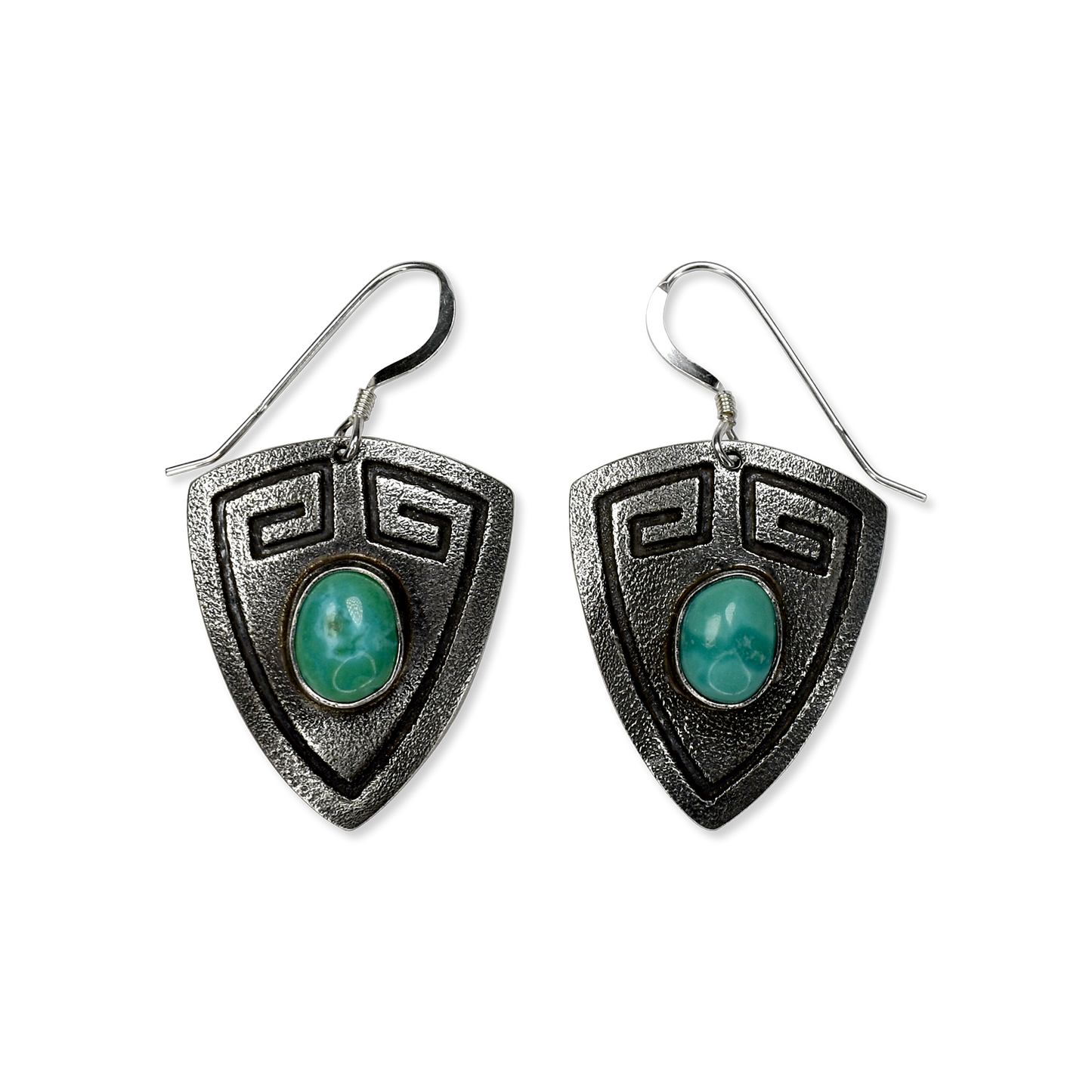 Stamped Shield Earrings with Kingman Turquoise Stone by Teller Indian Jewelry