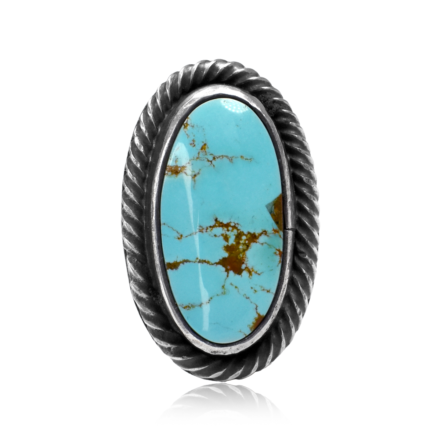 Number 8 Turquoise Oval Ring with Rope Border by Justin Biltonen