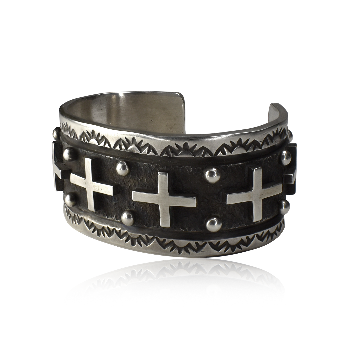 Star Crossed Cuff with Stamped Border by Ronnie Willie