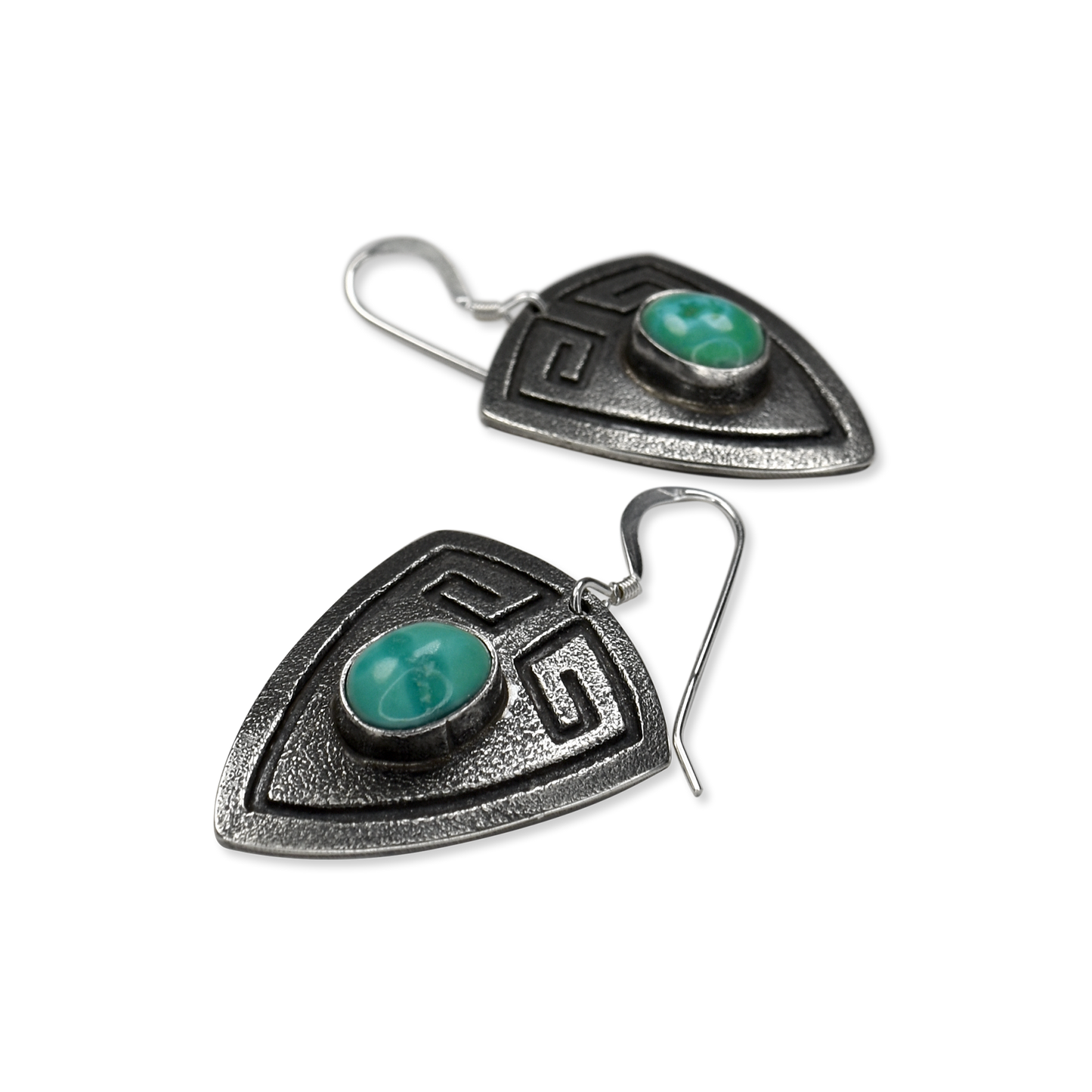 Stamped Shield Earrings with Kingman Turquoise Stone by Teller Indian Jewelry