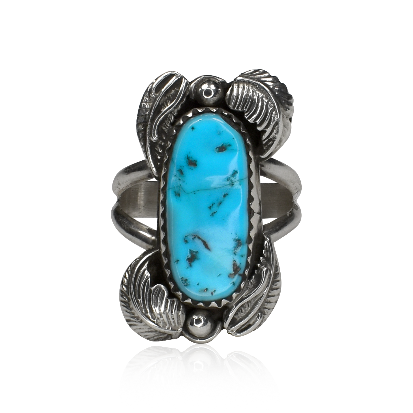 Windsong Sleeping Beauty Turquoise Ring with Applique Feathers
