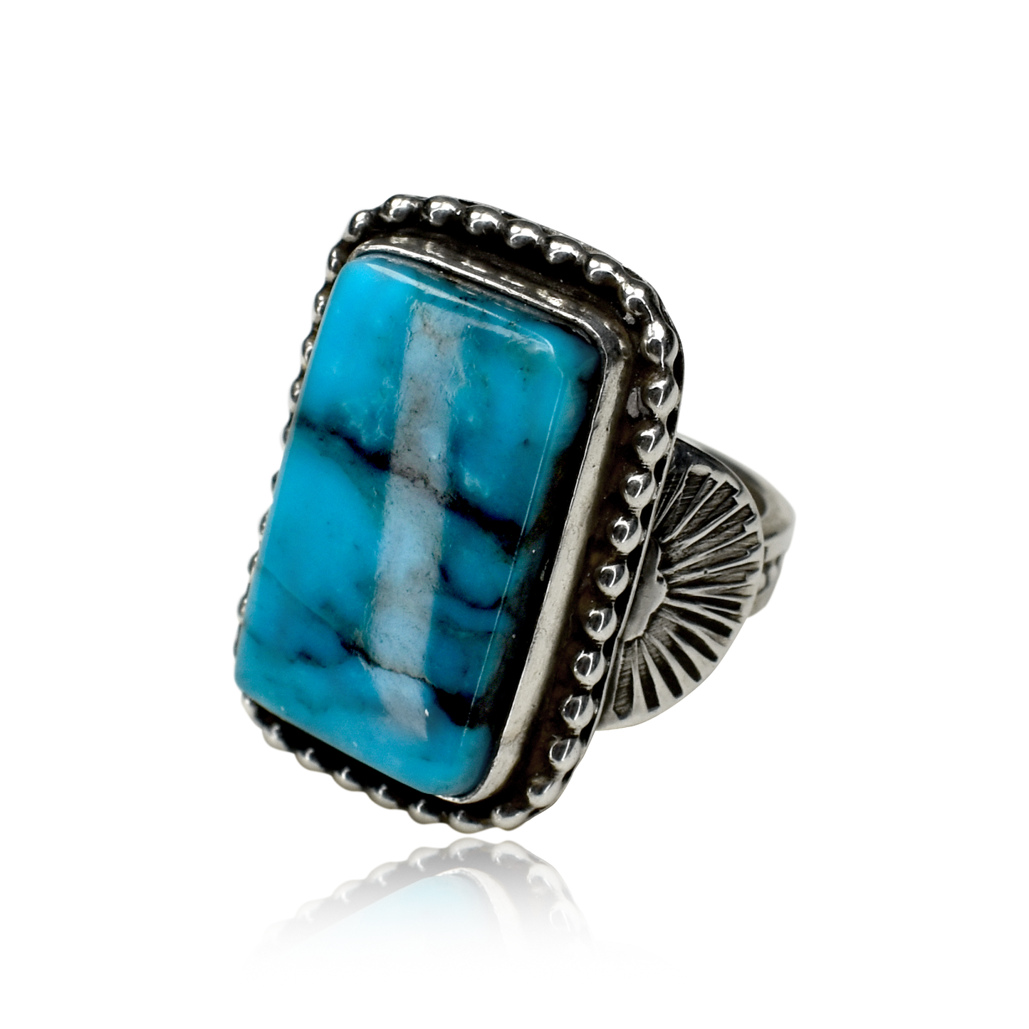 Stormline Kingman Turquoise Rectangular Ring by Ruth Ann Begay