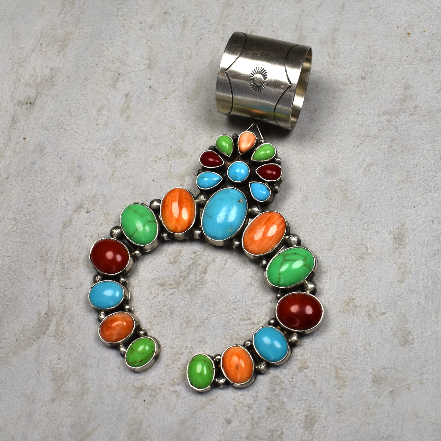 Blue Turquoise, Coral, Spiny Oyster, and Mojave Turquoise Naja Pendant
