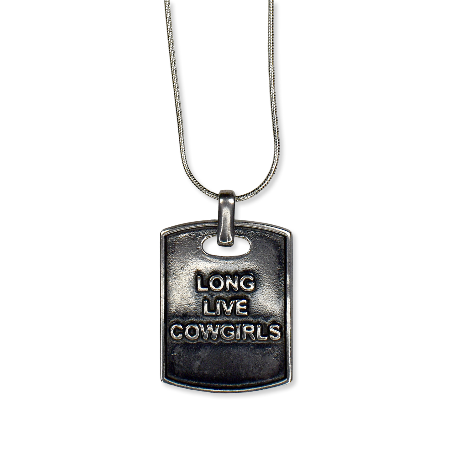 Long Live Cowgirls Sterling Silver Dog Tag Pendant Necklace by Doug Moore