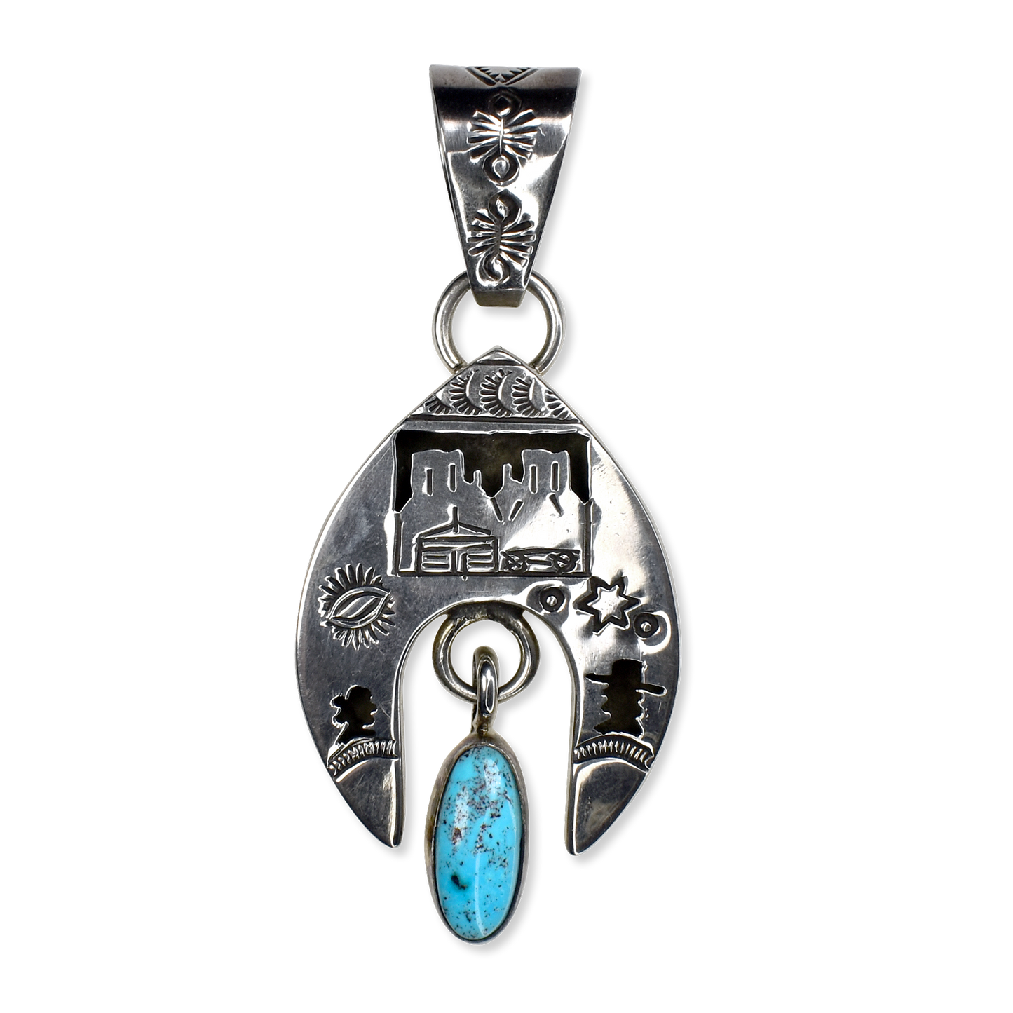 Whispers of the Mesa Storyteller Pendant with Kingman Turquoise by Jeff James Jr.
