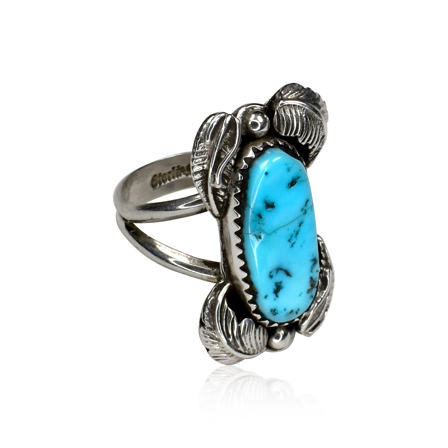 Windsong Sleeping Beauty Turquoise Ring with Applique Feathers