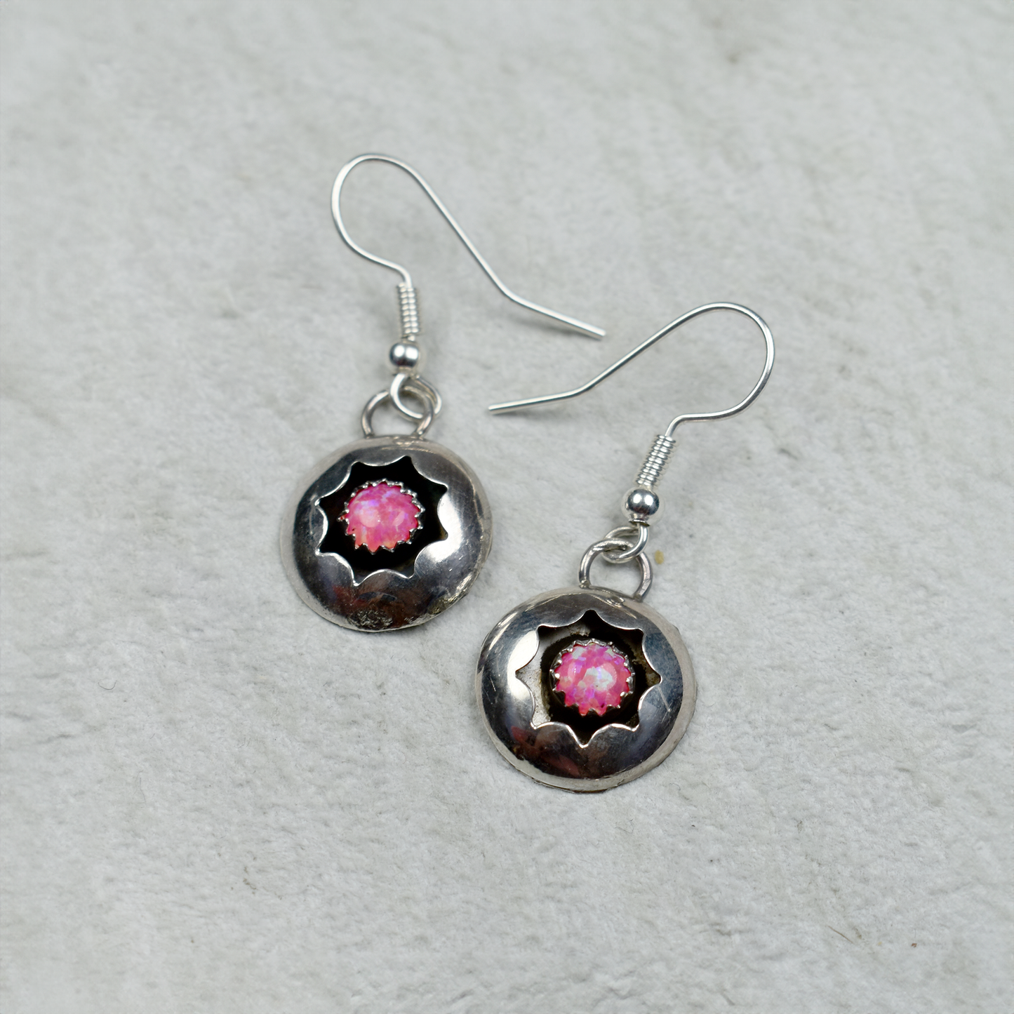 Opal Circular Shadowbox Dangle Earrings by Janice Spencer