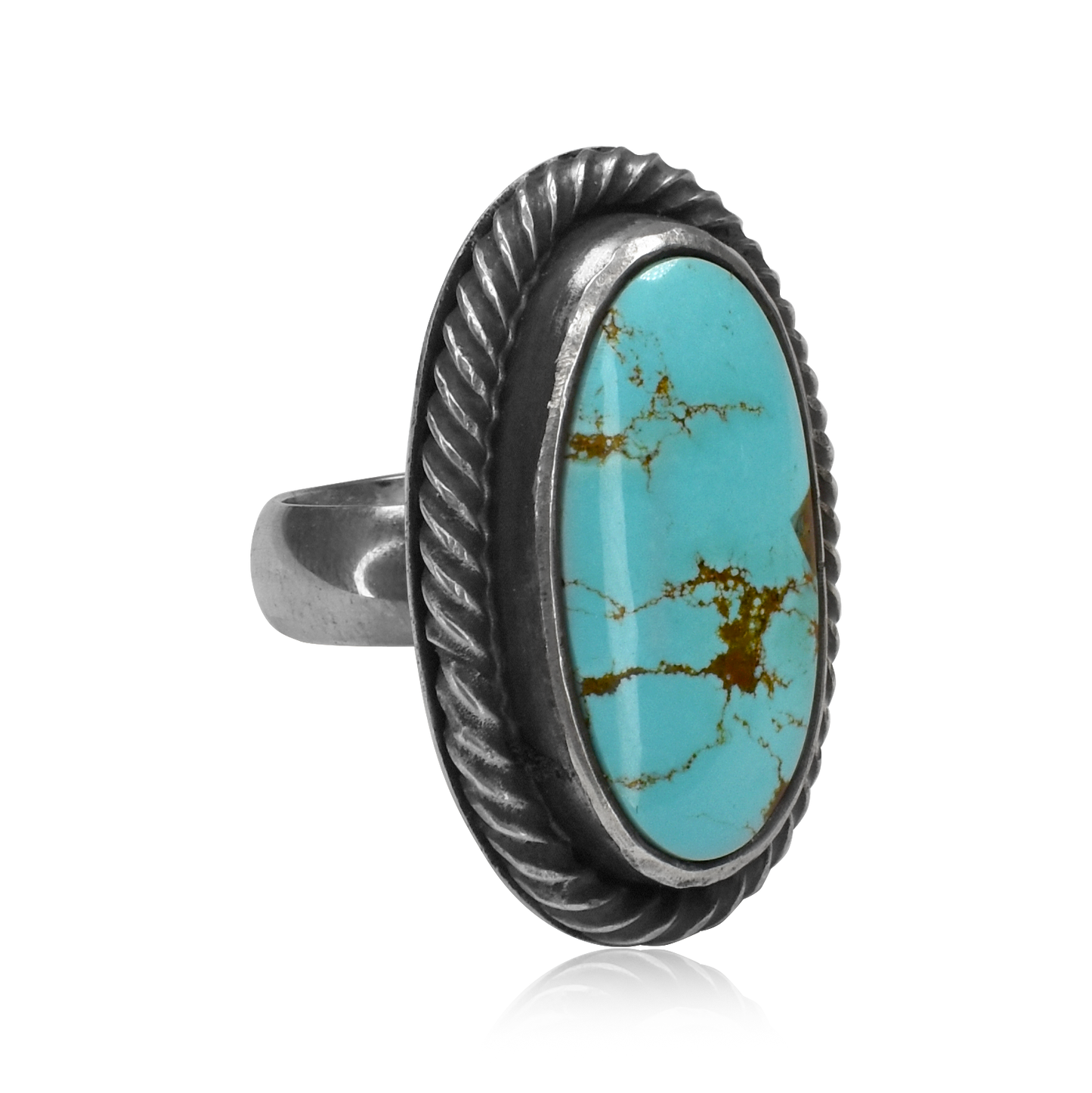 Number 8 Turquoise Oval Ring with Rope Border by Justin Biltonen