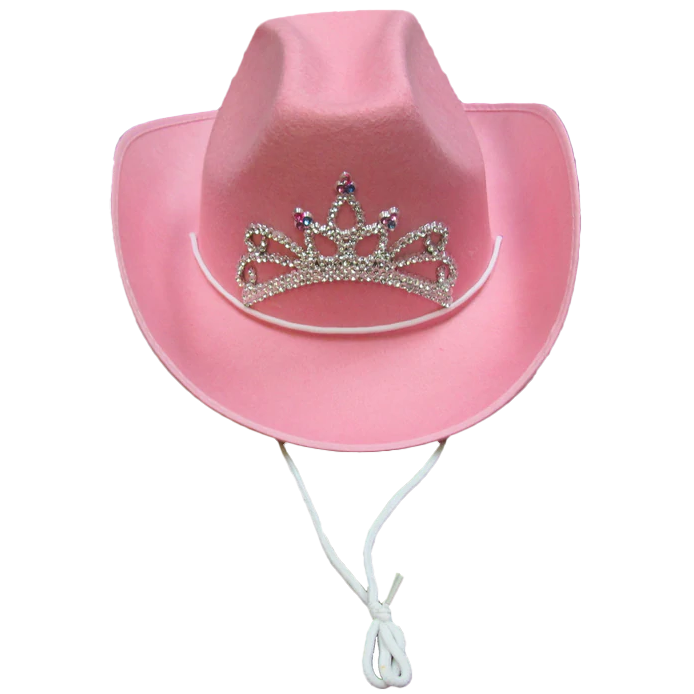 Children's Pink Paper Felt Cowboy Hat with Tiara