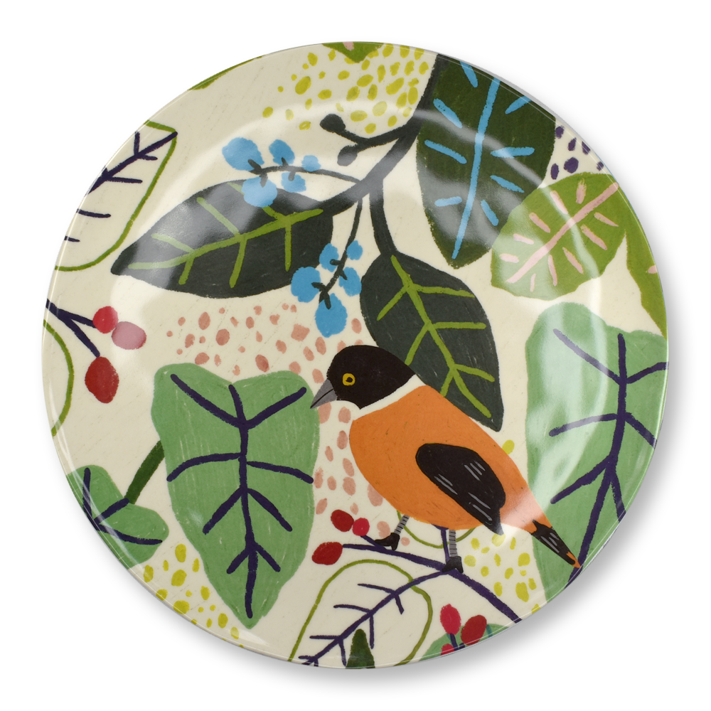 Bird and Foliage Melamine Plate, Orange