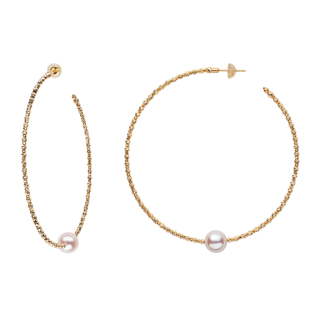 Akoya Pearl Sparkle Bangle Hoop Earrings