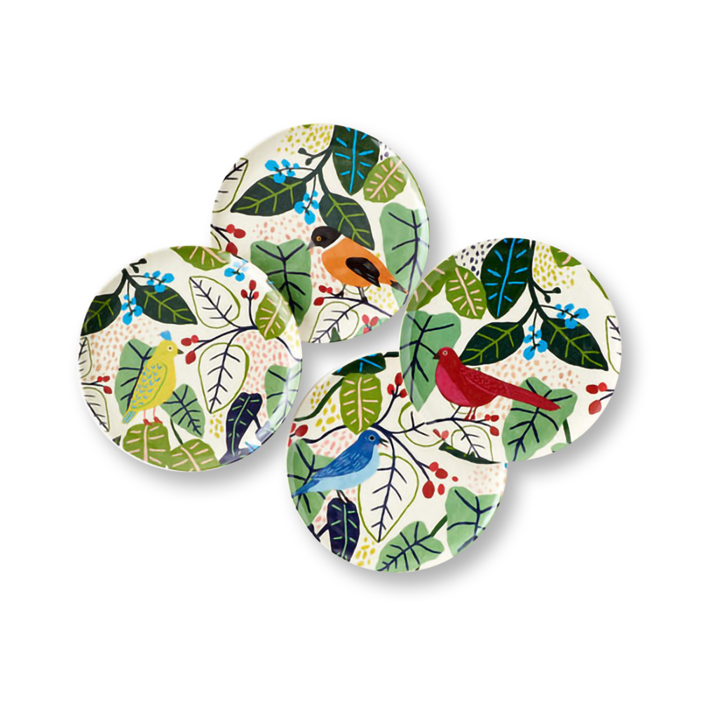 Bird and Foliage Melamine Plate, Red
