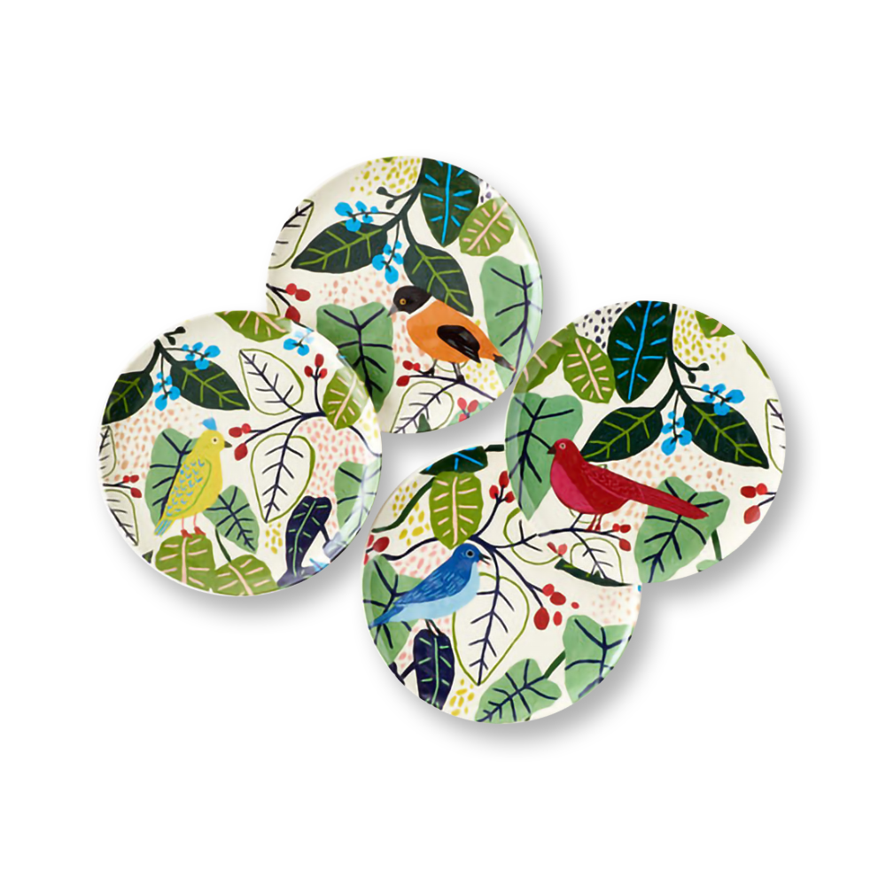 Bird and Foliage Melamine Plate, Orange