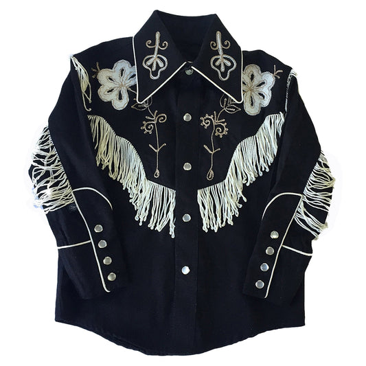 Rockmount Kid's Embroidered Vintage Fringe Black Western Shirt