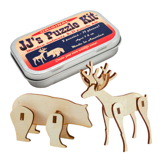 JJ's animal puzzle kit wildlife craft indoor kids snap together pieces craft project toy vintage tin
