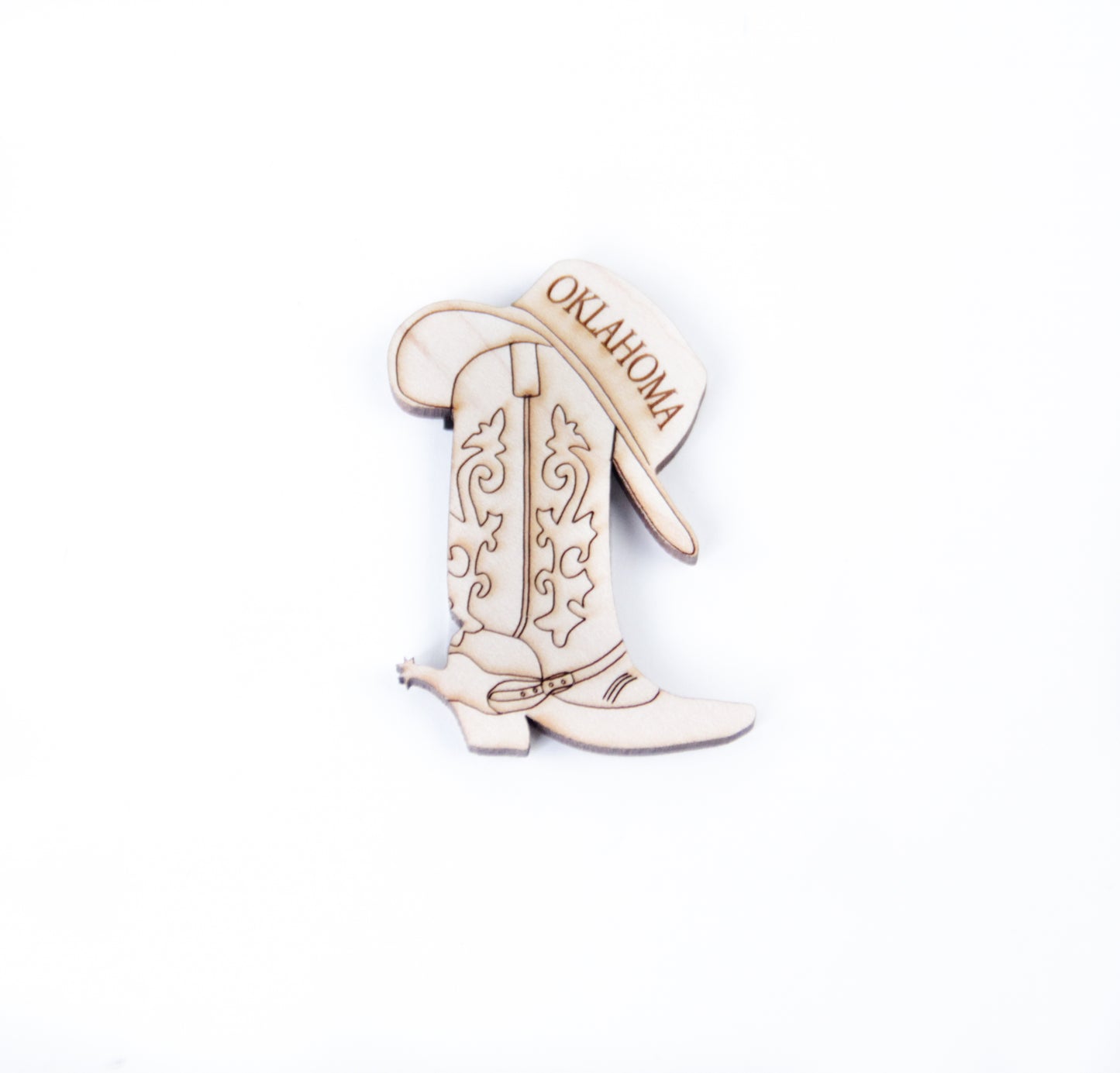 oklahoma cowboy boot magnet with cowboy hat laser cut wood souvenir