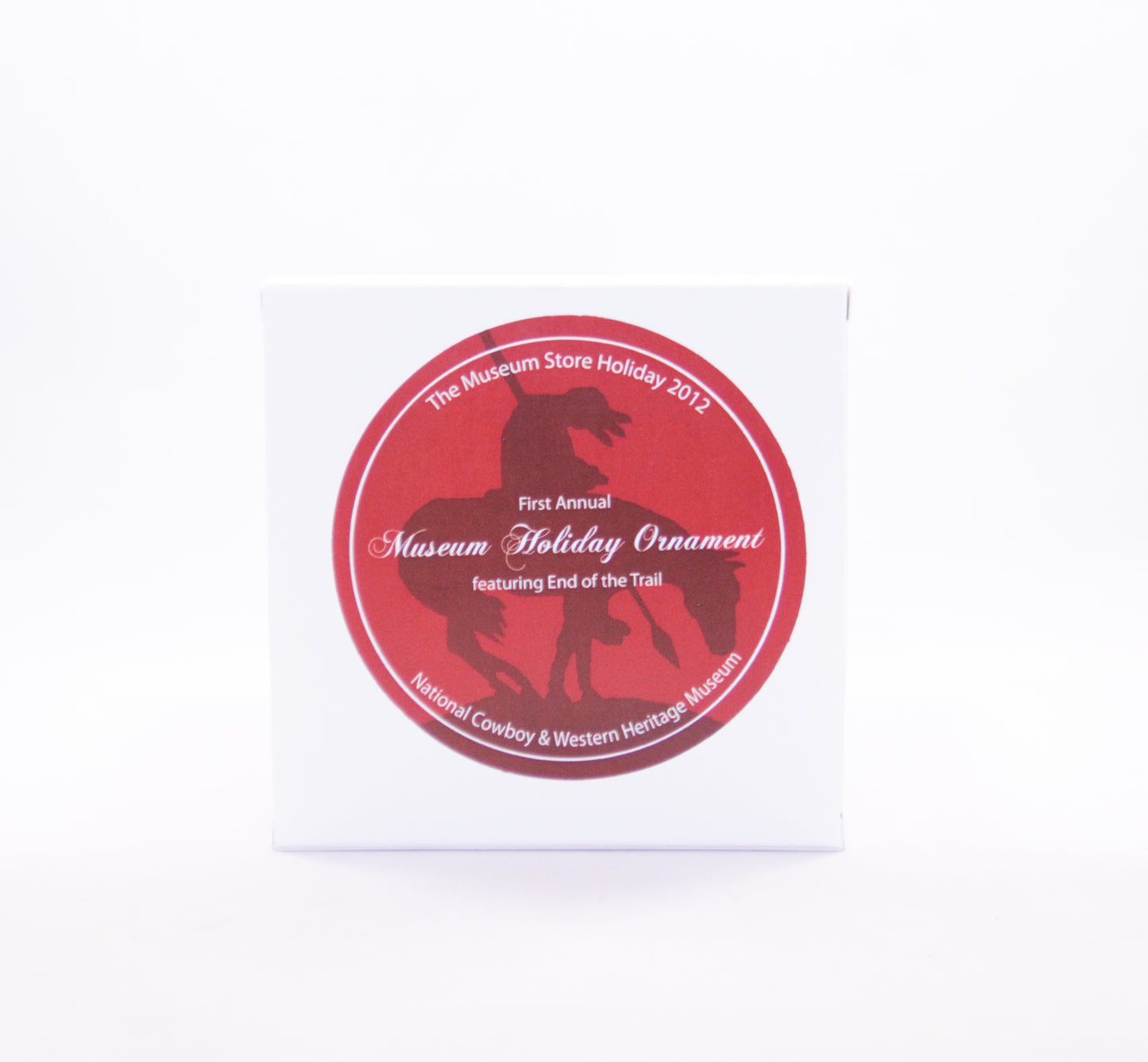 end of the trail sculpture christmas tree ornament collectible collection gold metal delicate stamped 2012 national cowboy and western heritage museum store's first annual christmas ornament box