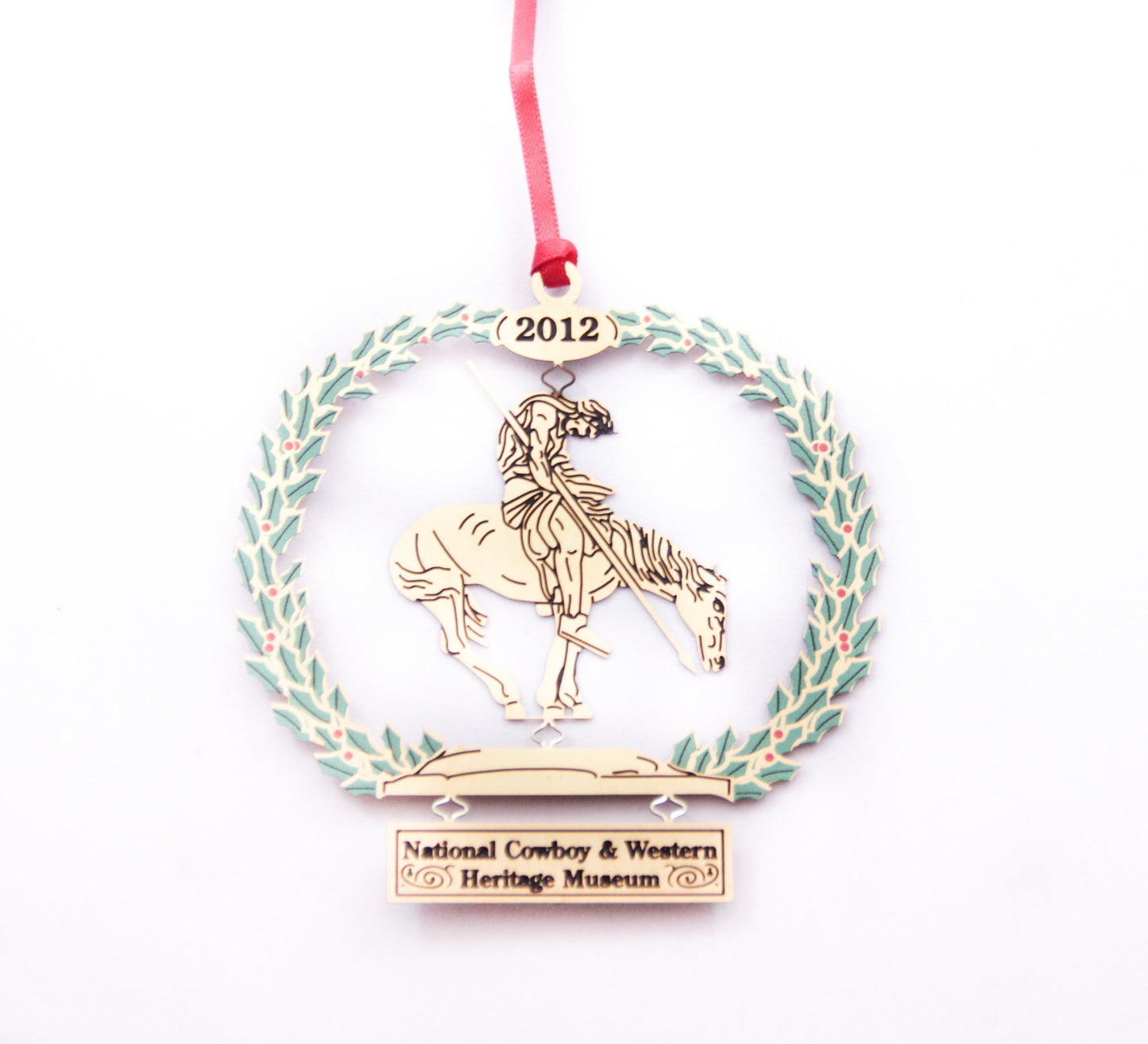 end of the trail sculpture christmas tree ornament collectible collection gold metal delicate stamped 2012 national cowboy and western heritage museum store's first annual christmas ornament