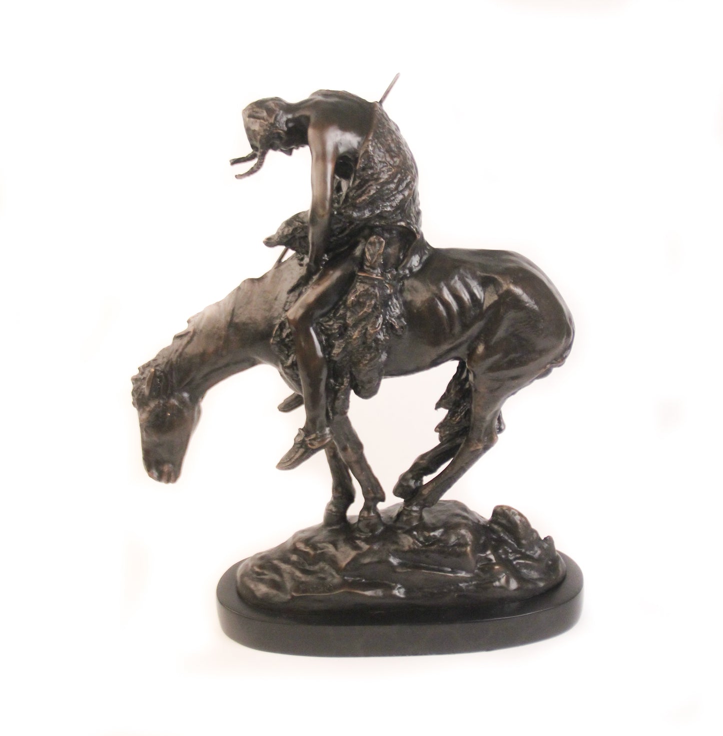 End of the Trail, Large Bronze on Black Marble Base