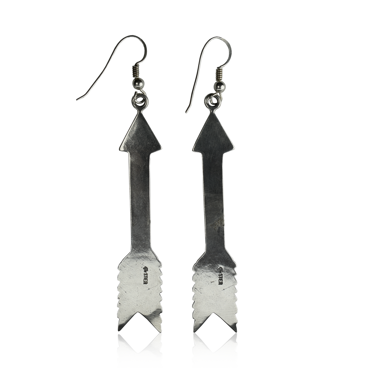 Stamped Sterling Silver Navajo Feather Dangle Earrings