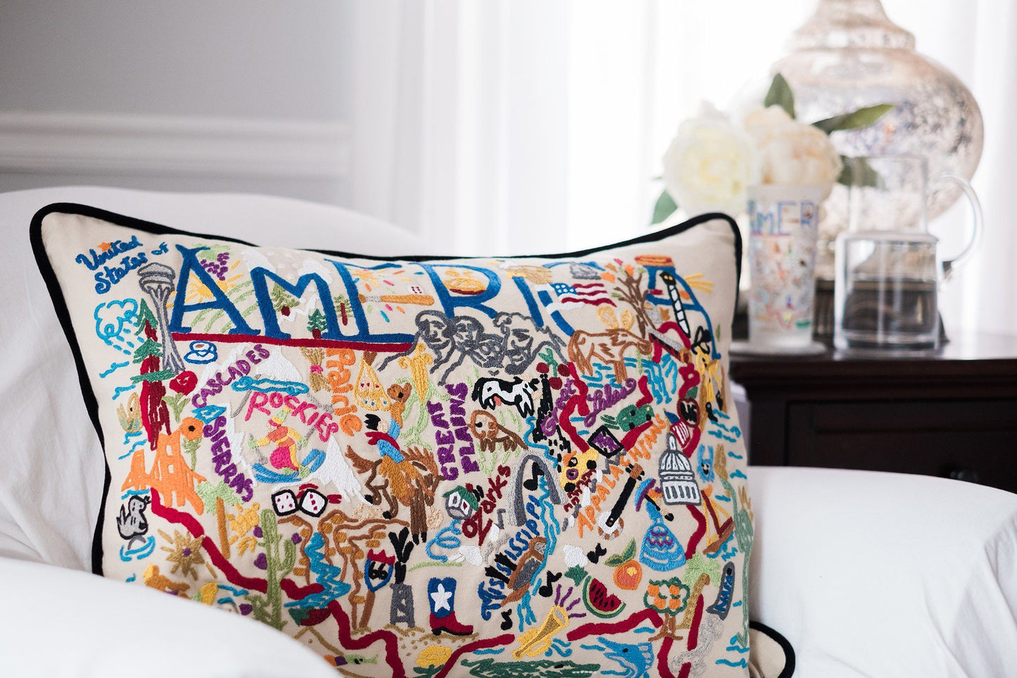 America pillow hand embroidered 18x24 inches throw decor for home lifestyle