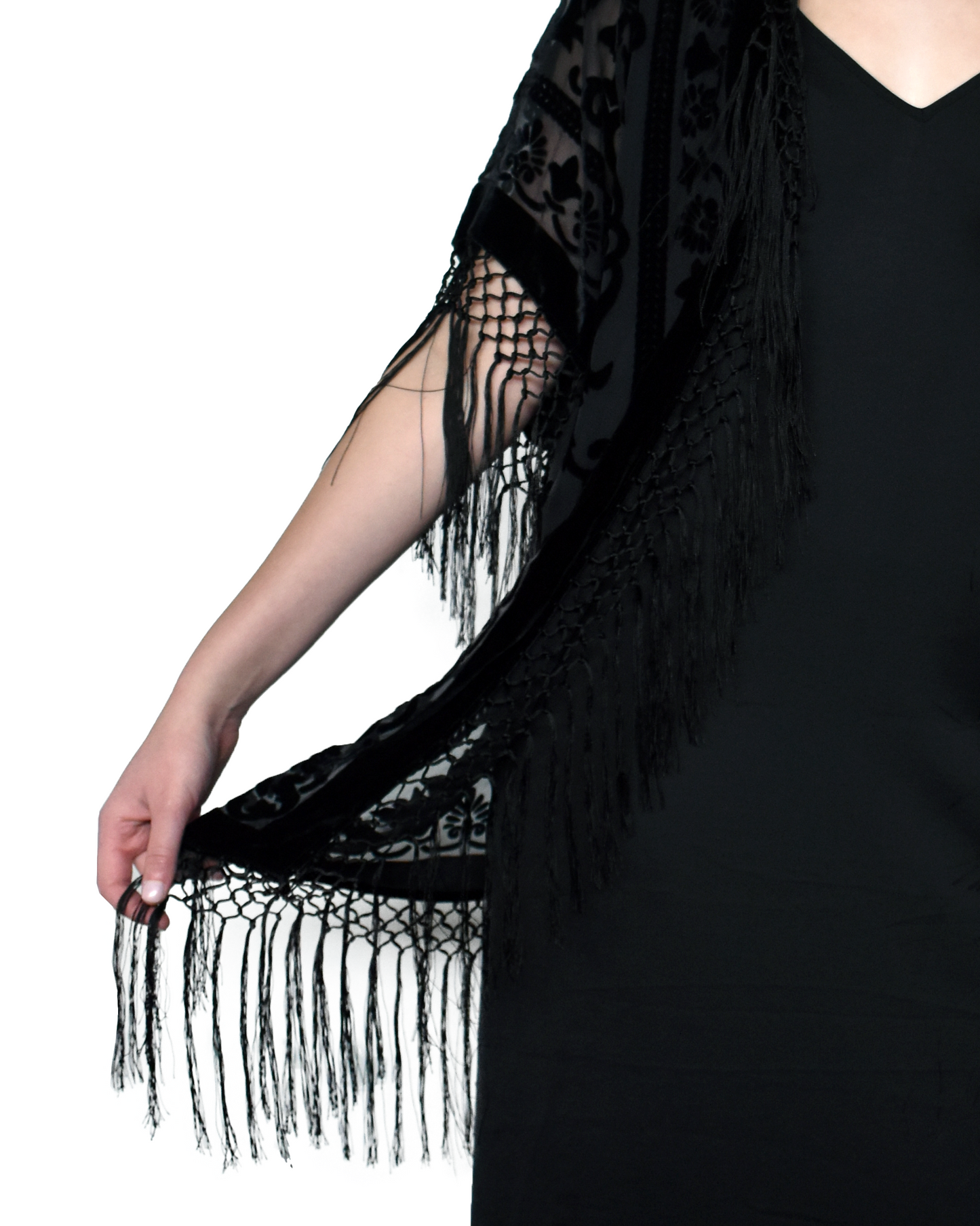 Burnout Black Velvet Fringed Jacket