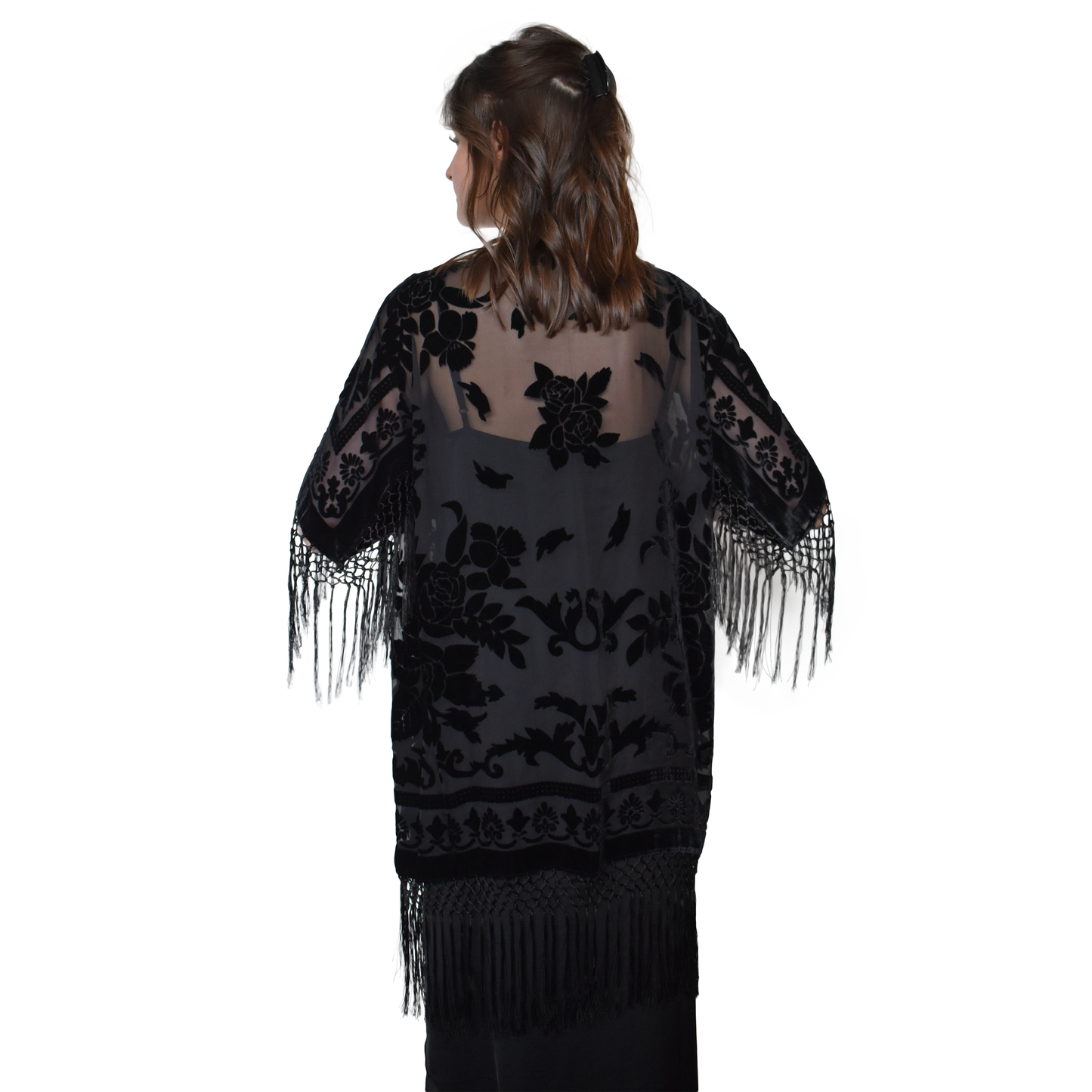 Burnout Black Velvet Fringed Jacket