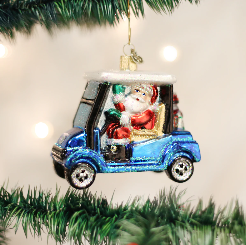 Golf Cart Santa Ornament