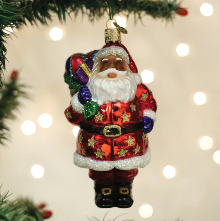 Jolly African American Santa Ornament