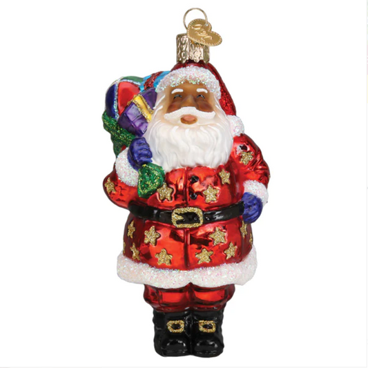 Jolly African American Santa Ornament